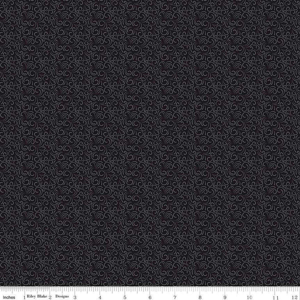 14" End of Bolt - Black Tie Swirls C13756 Black by Riley Blake Designs - Quilting Cotton Fabric