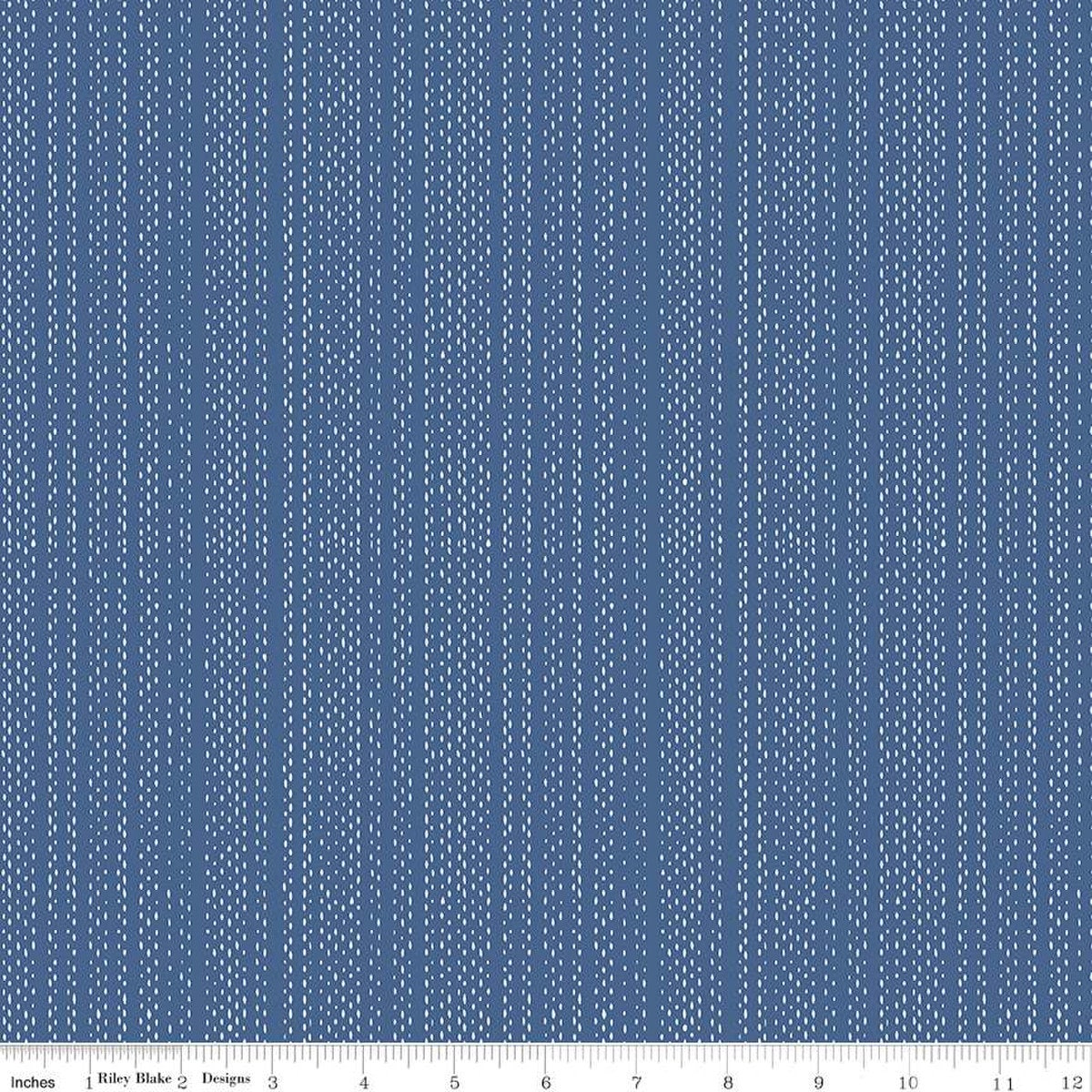 19" End of Bolt - SALE Moonchild Signals C13826 Denim by Riley Blake Designs - White Dashed Stripes Stripe Striped - Quilting Cotton Fabric