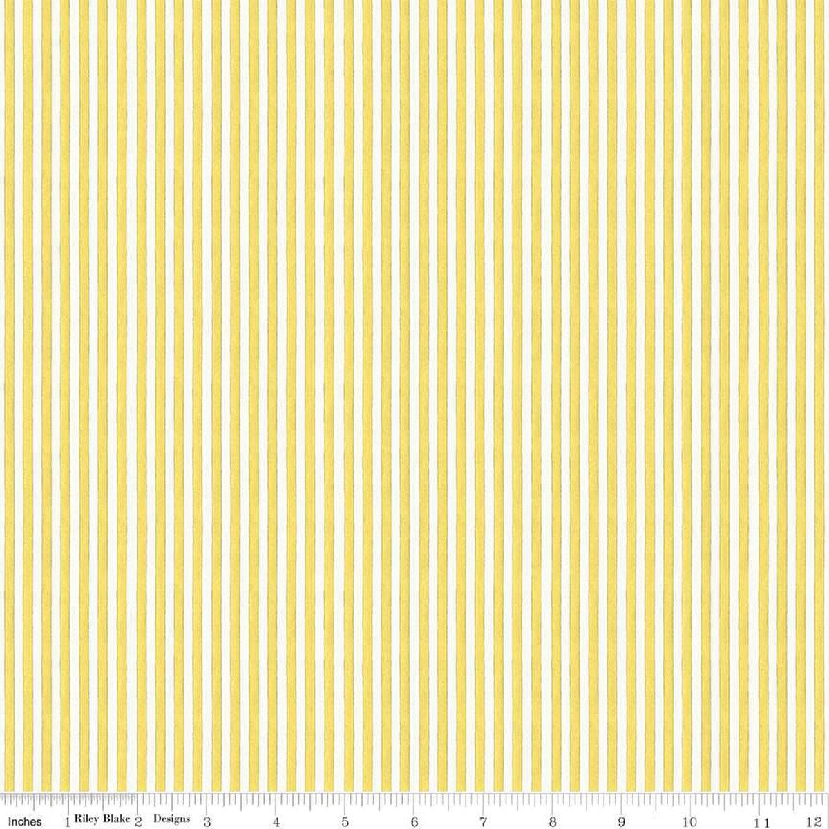 17" End of Bolt - All My Heart Candy Wraps C14143 Yellow by Riley Blake - Valentine's Day 1/8" Yellow/White Stripes - Quilting Cotton Fabric
