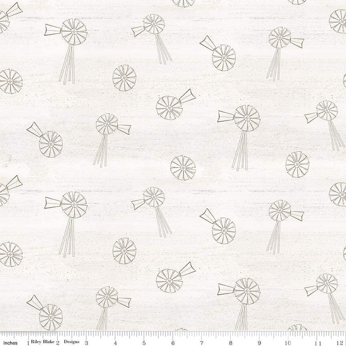 15" End of Bolt - Spring Barn Quilts Windmills C14333 Parchment - Riley Blake Designs - Line-Drawn Windmills - Quilting Cotton Fabric