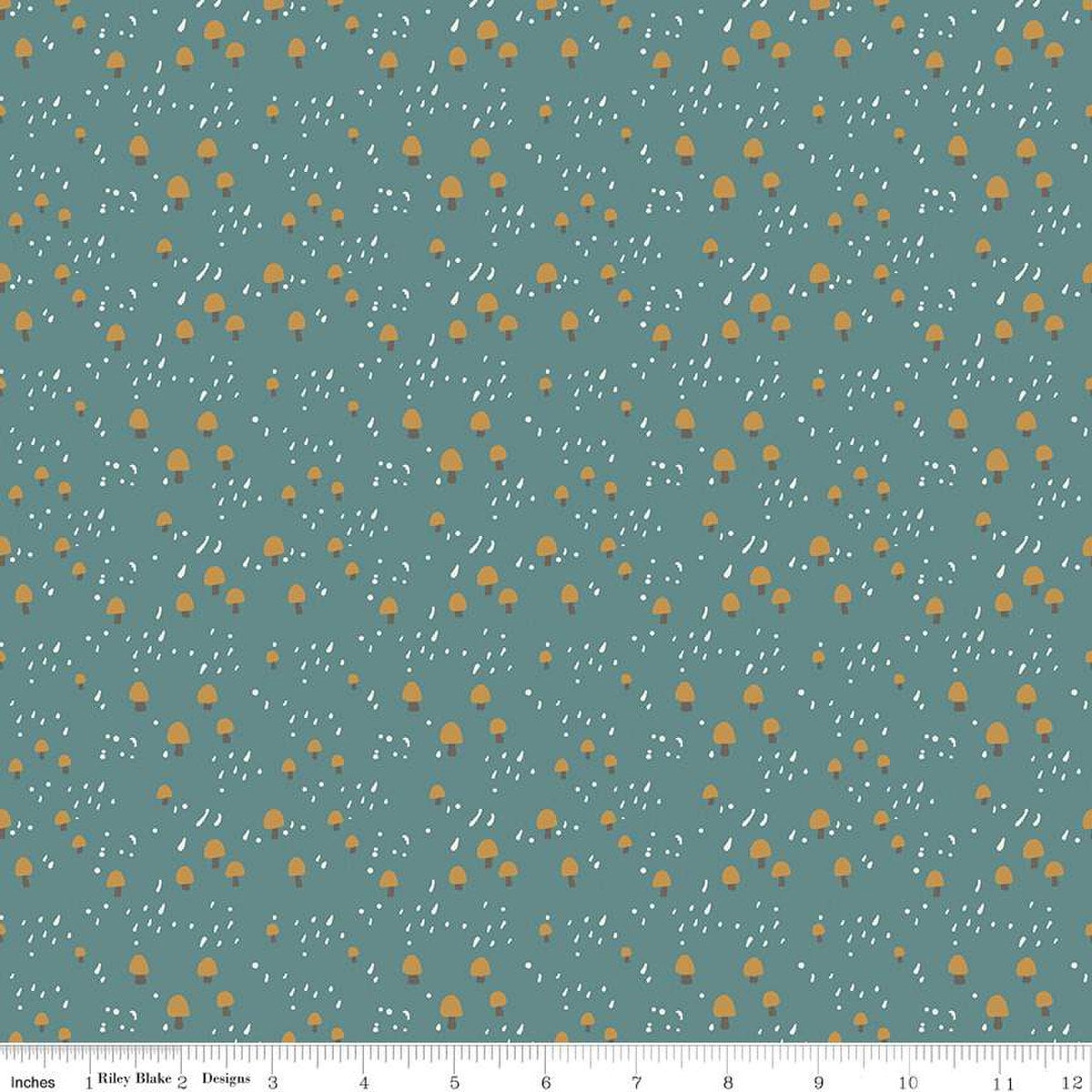 22" End of Bolt - Elmer and Eloise Mushrooms C14244 Teal by Riley Blake Designs - Outdoors - Quilting Cotton Fabric