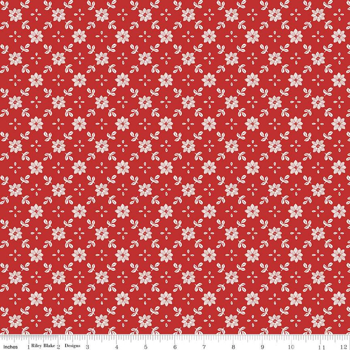 22" End of Bolt - A Pear-fect Christmas True Love C14976 Red - Riley Blake Designs - Floral Flowers Lattice Pattern - Quilting Cotton Fabric