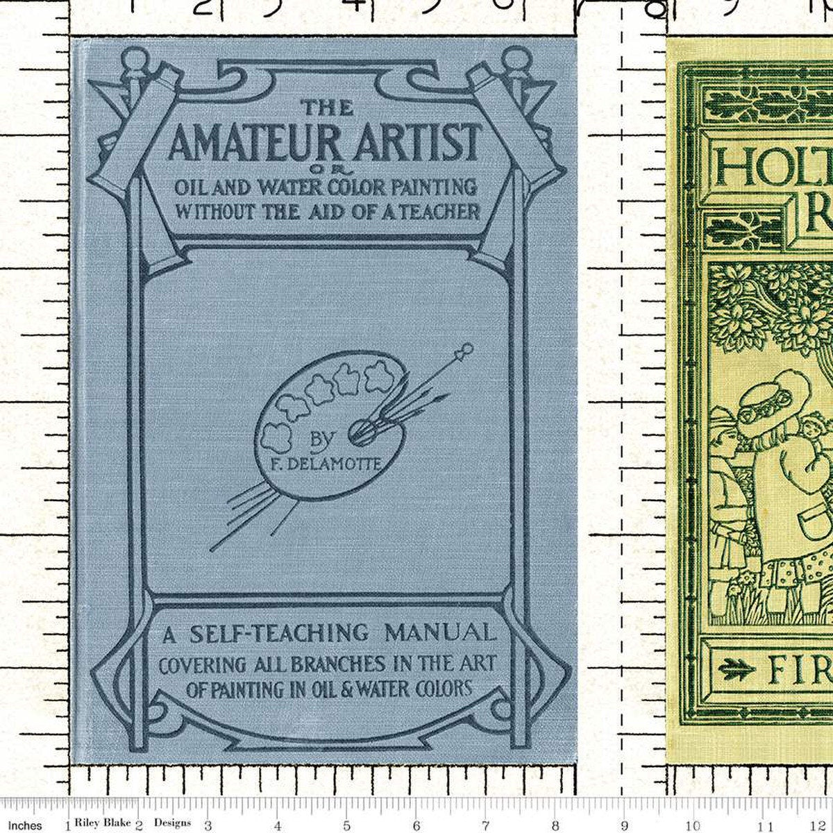 21" End of Bolt - Old School School Books CD14962 White - Riley Blake - DIGITALLY PRINTED Vintage Book Covers Rulers Quilting Cotton Fabric