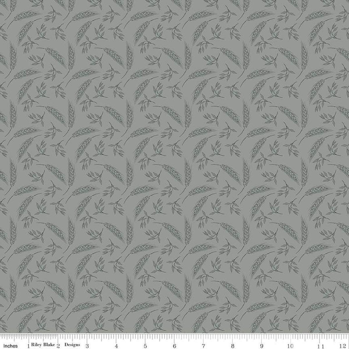 19" End of Bolt -A Walk on the Prairie Wheat C15233 Sage Gray - Riley Blake Designs - Tossed Plant Leaves- Quilting Cotton Fabric