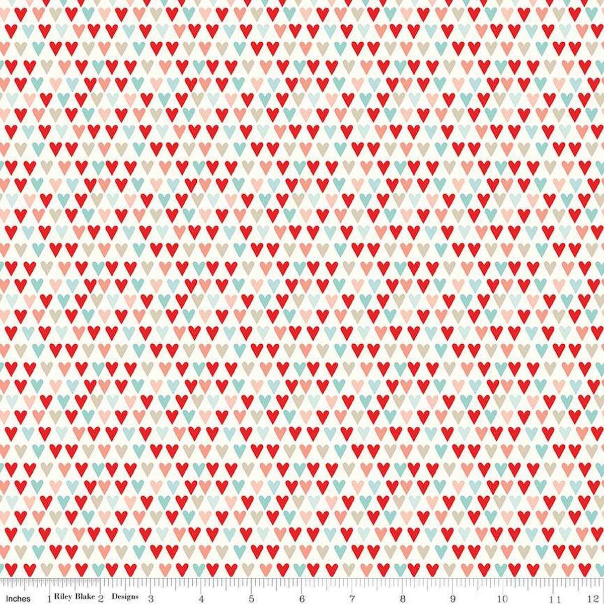 You & Me Hearts C15403 Cream - Riley Blake Designs - Rows of Heart Shapes - Quilting Cotton Fabric