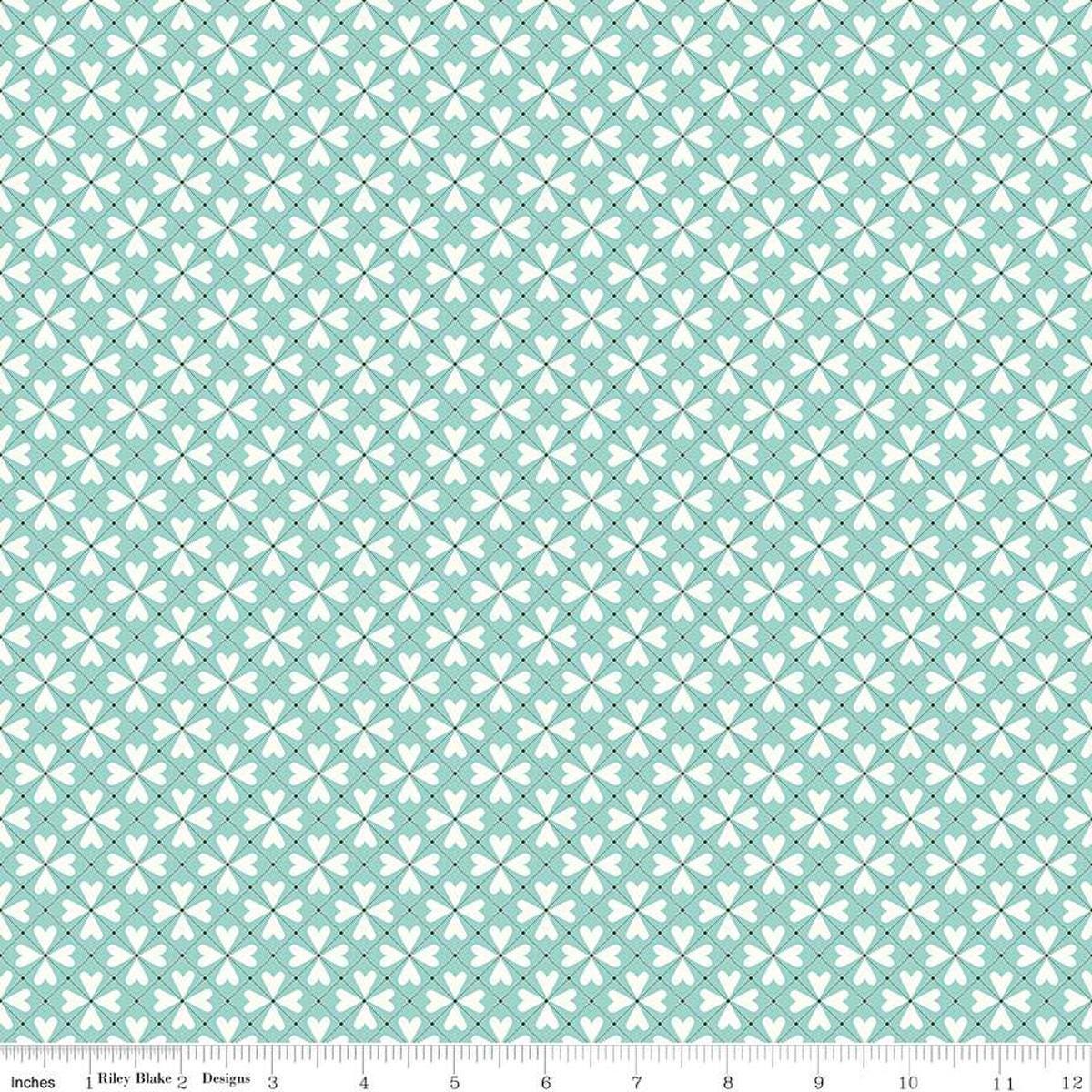 You & Me Hearts Grid C15405 Aqua by Riley Blake Designs - Love Geometric Heart - Quilting Cotton Fabric