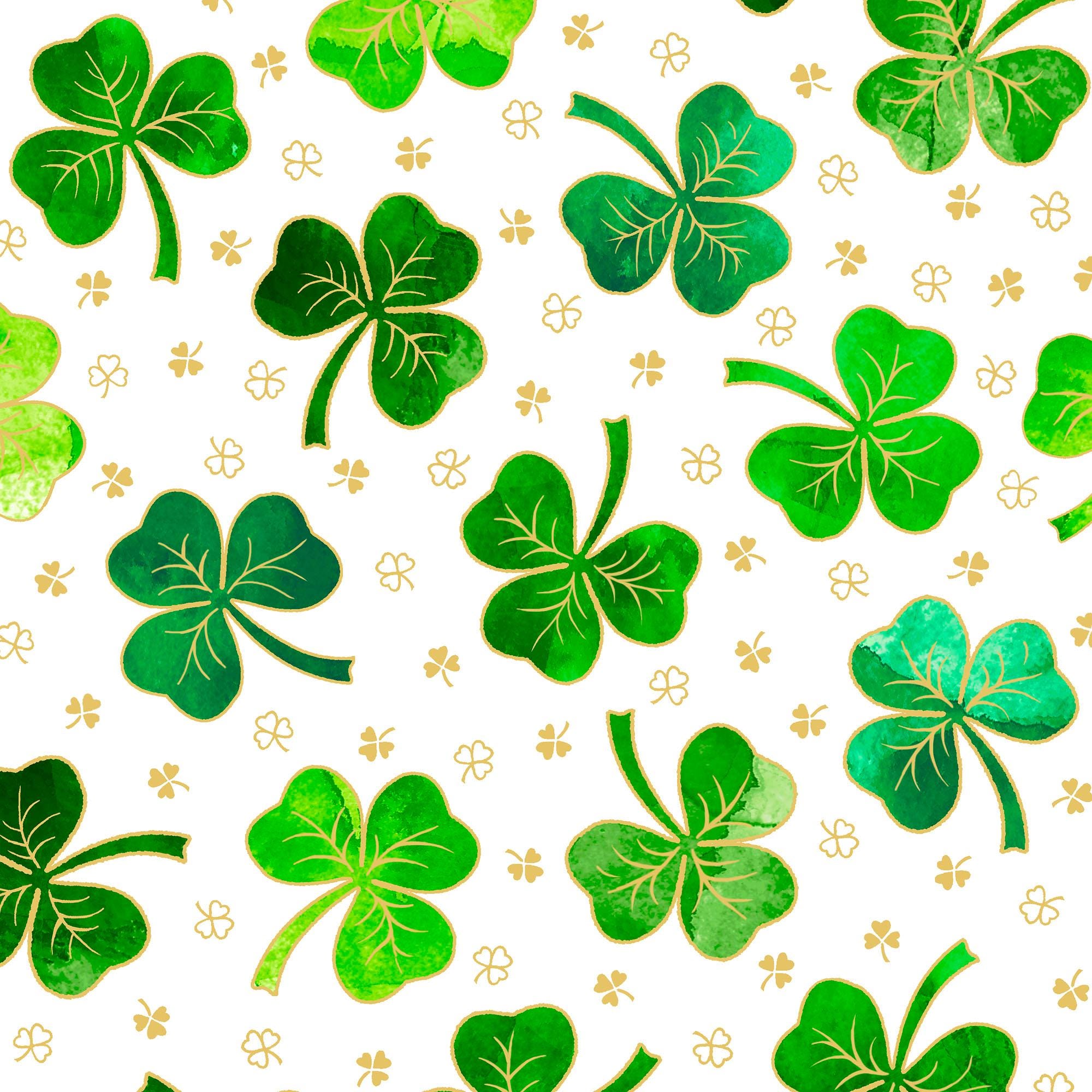 SALE St. Paddy's Cheer Clovers 30822 White Z - by QT Fabrics - St. Patrick's Day Ireland - Quilting Cotton Fabric