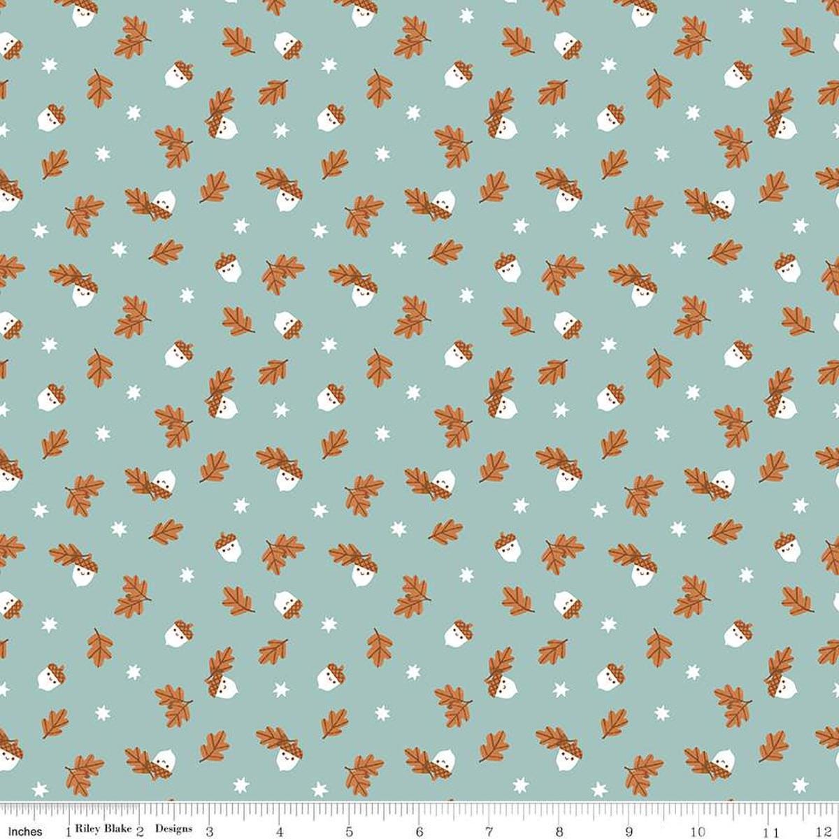 22" End of Bolt - Twilight Creatures Happy Acorns C15365 Songbird - Riley Blake Designs - Acorn Oak Leaves Stars - Quilting Cotton Fabric