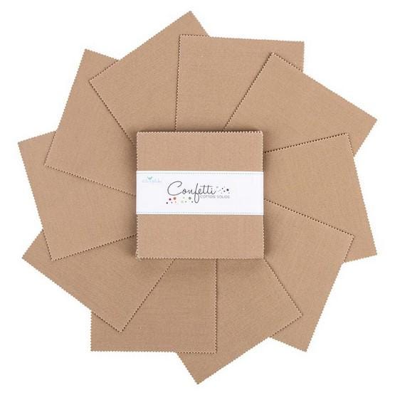 Confetti Cottons - Light Brown Tan 5" Stacker, Riley Blake 5-120-PEBBLE-42 Pebble