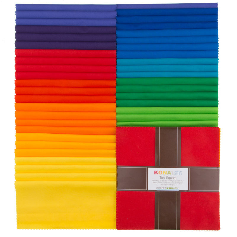 Kona Cotton - Bright Rainbow Palette Ten Squares by Robert Kaufman Fabricsfor Robert Kaufman