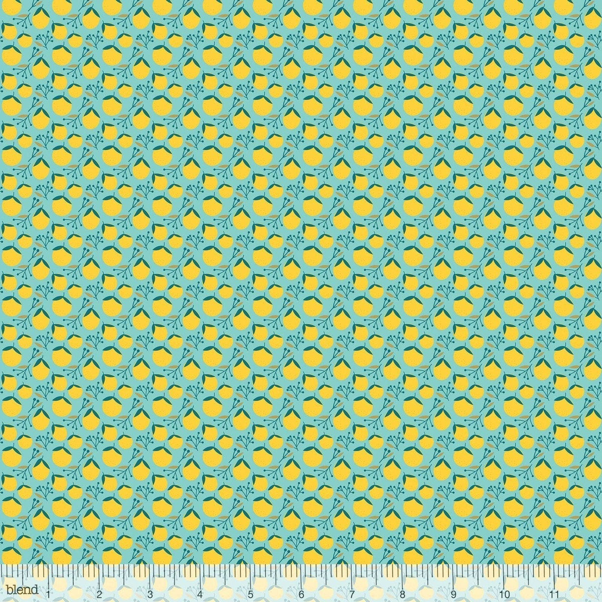 Floral Pets - Haruko Aqua - per yard - by Mia Charro - Blend Fabrics - scattered tiny yellow fruit on AQUA - 129.101.06.1