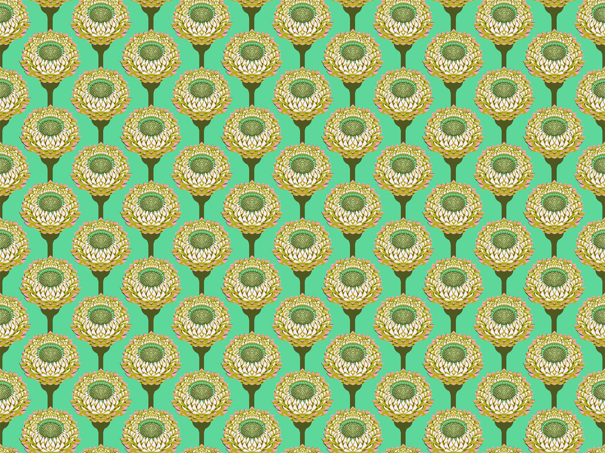 Iconic Aqua Strawflower Fabric - AMT123-64V