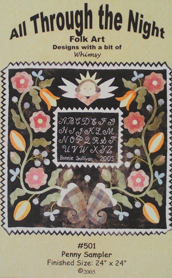 Penny Sampler #501 - Primitive wool applique pattern - Pillow, penny rug, table topper Bonnie Sullivan- Flannel or Wool - Through the Night