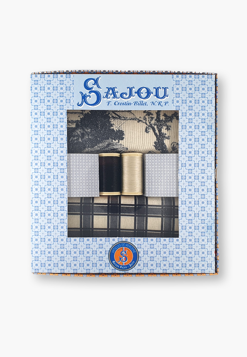 Maison Sajou – Confezione regalo in tessuto e filo di cotone Toile de Jouy nero