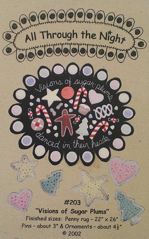 Visions of Sugar Plums #203- Primitive wool applique pattern - penny rug, table topper Bonnie Sullivan- Flannel or Wool - Through the Night