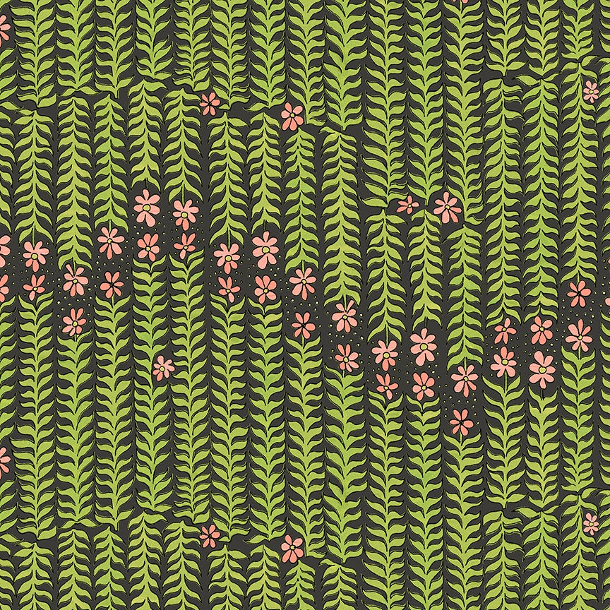 Flowers on Main Stem to Stem Charcoal Cotton fabric
